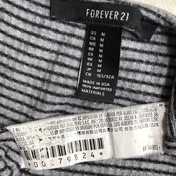 Forget 21 Women’s Spaghetti Strap Swing Dress Gray Black Stripes Size M - Picture 8 of 10